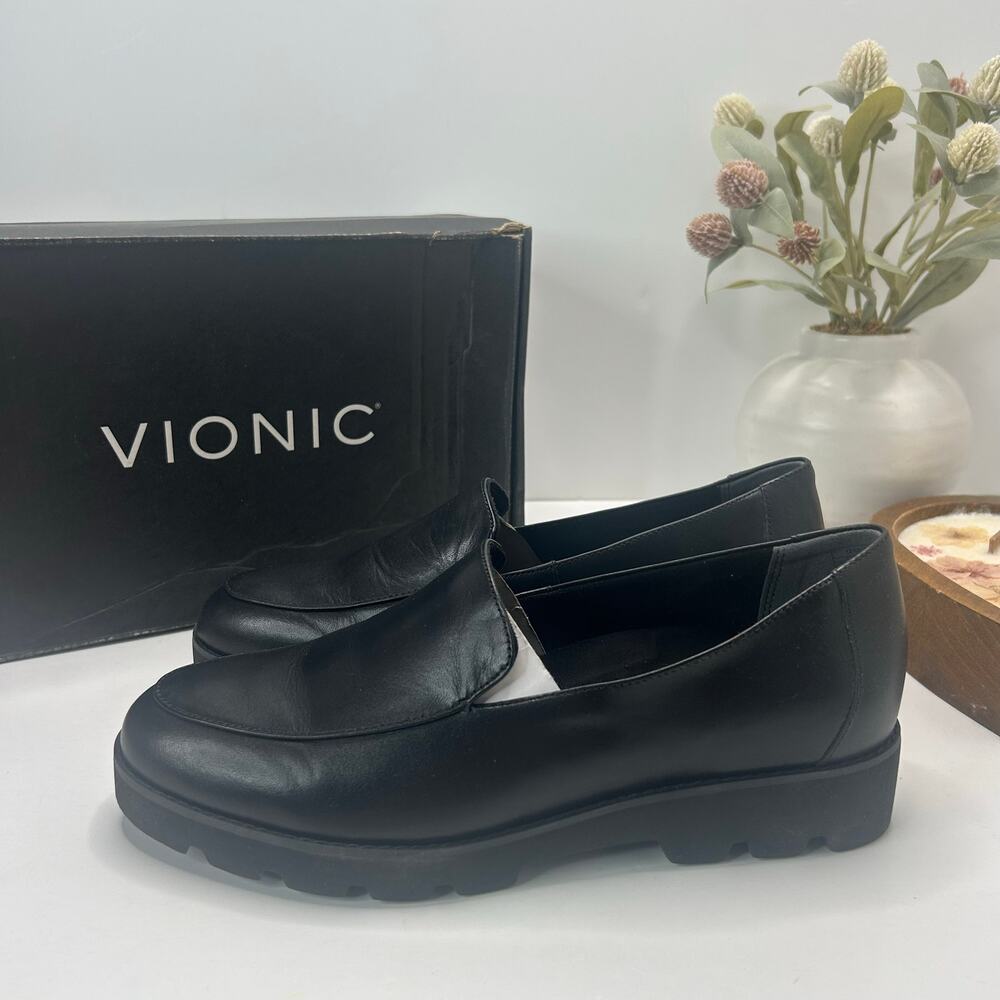 NWB; Vionic Black Slip-On Leather Loafers